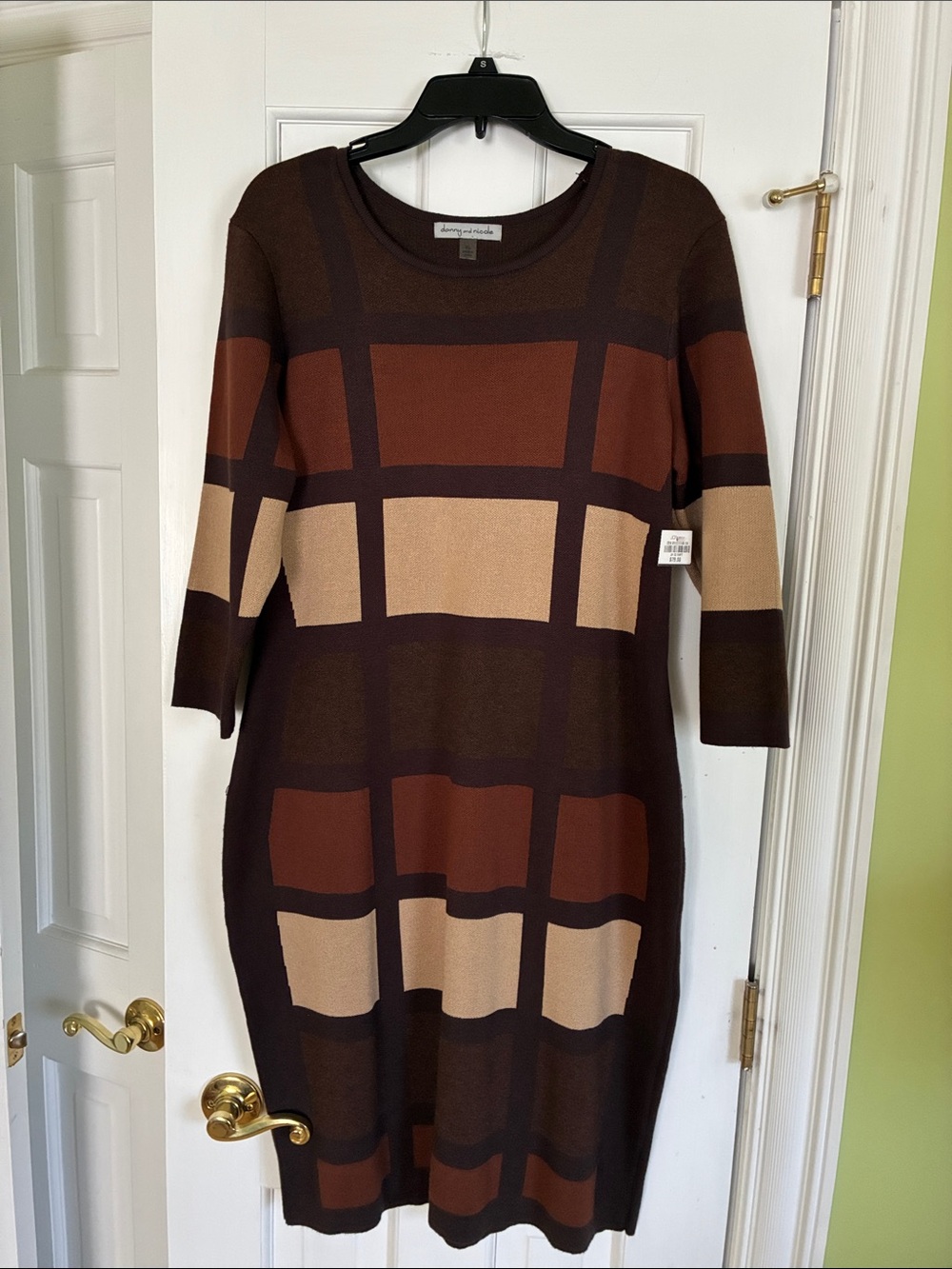 NWT Danny and Nicole Brown Colorblock Plaid Knit Sweater Dress - Picture 2 of 7